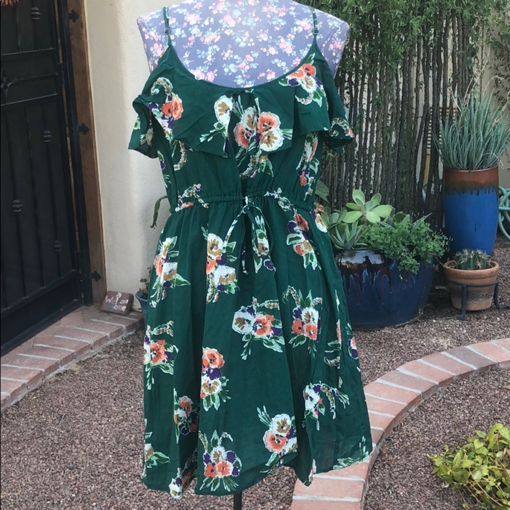 Anthropologie Green Floral Print Sleeveless Dress